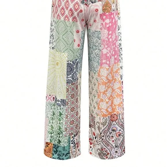 Multicolor Boho Women's Ditsy Floral Print Loose Pants - Picture 5 of 7